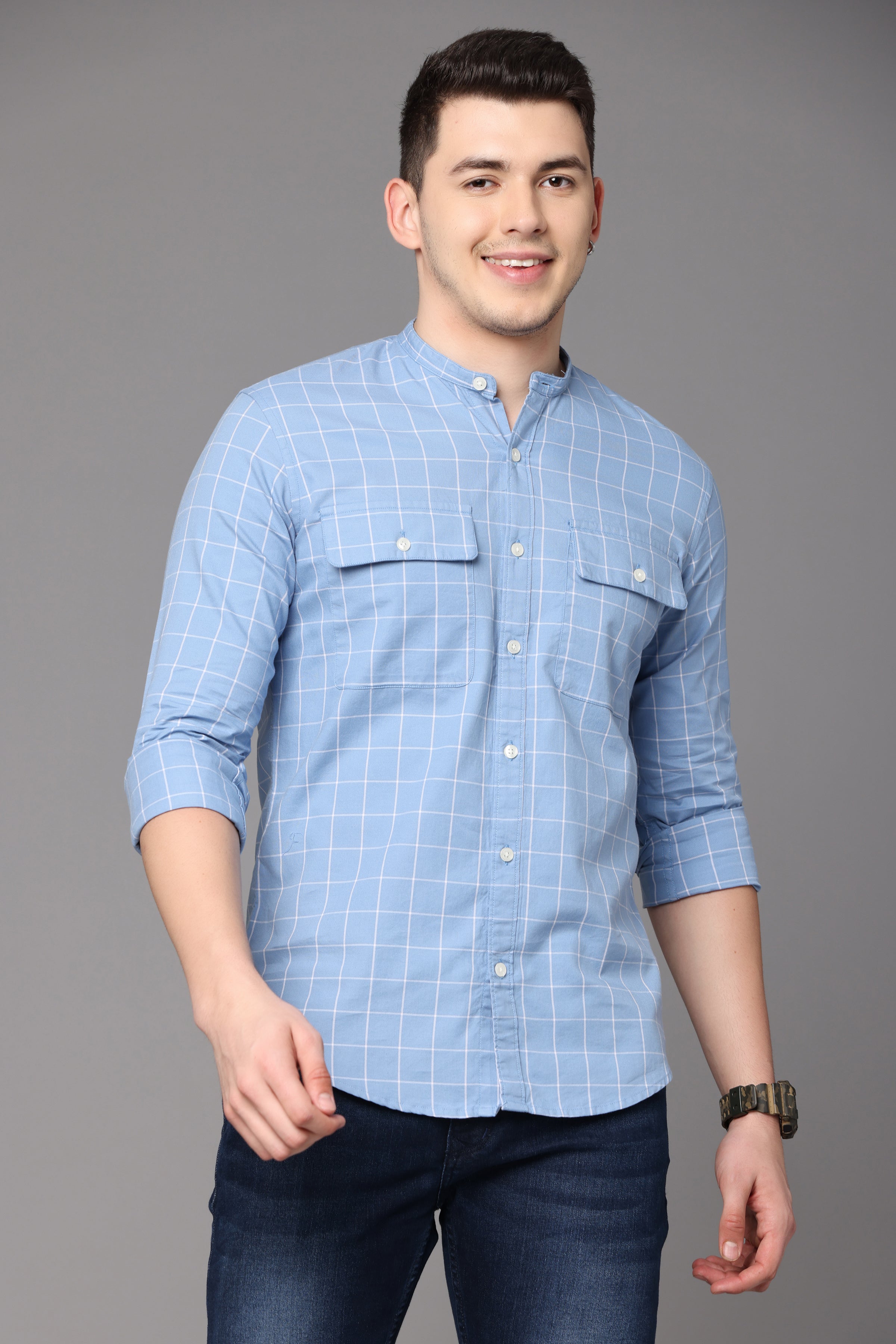 Beau Blue Check Shirt with Double Pocket Shirts Project 30 S 