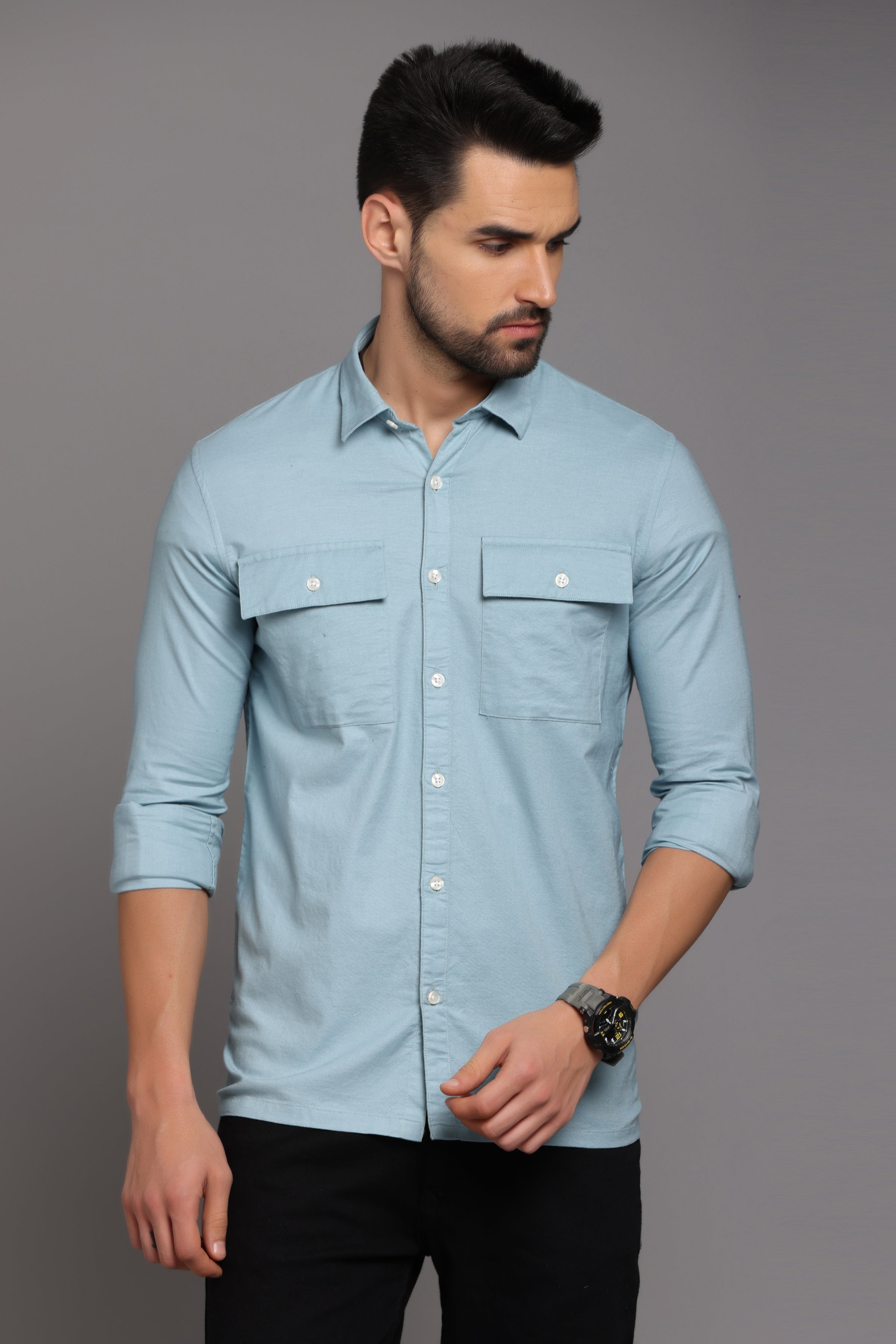 Beau Blue Full Sleeve Shirt with Double Pocket Shirts Project 30 S 