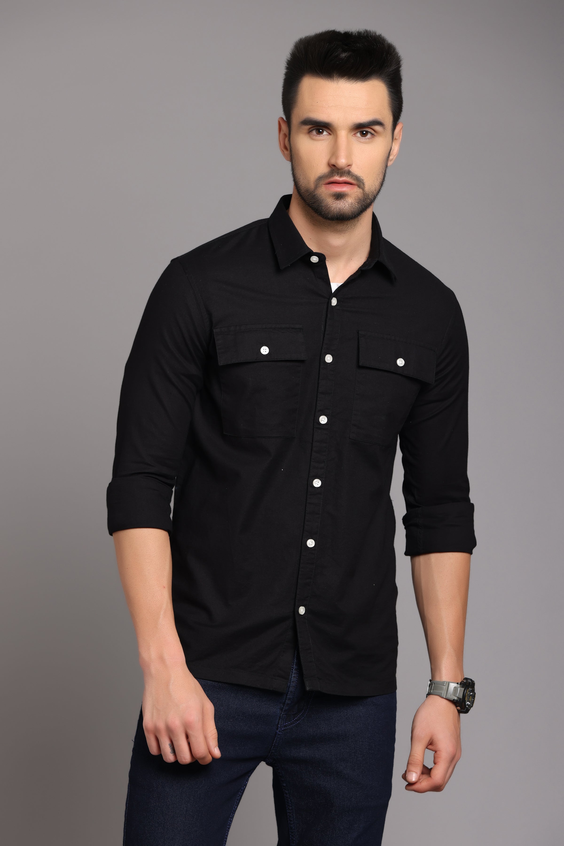 Black Full Sleeve Shirt with Double Pocket Shirts Project 30 S 