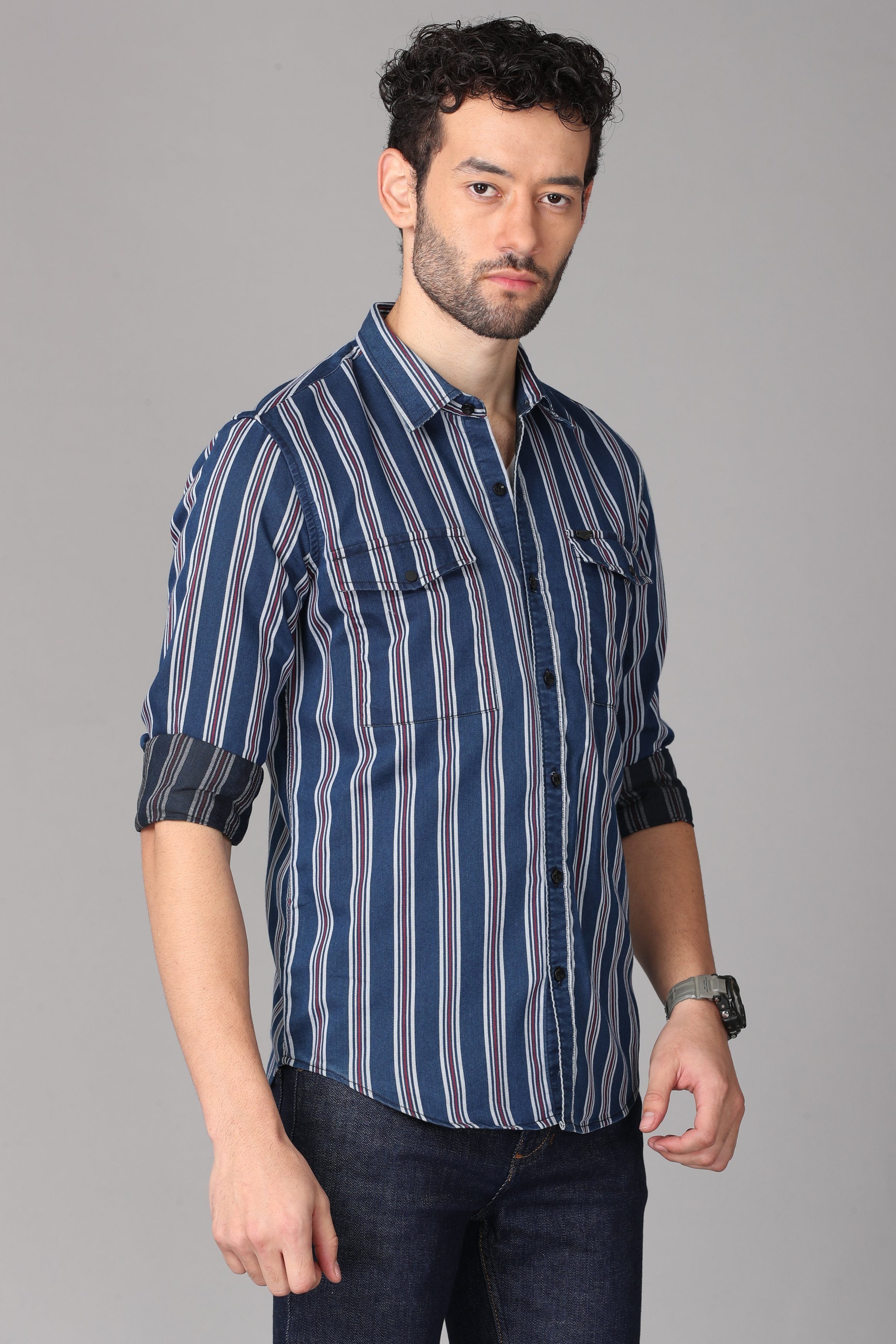 Dark Blue Striped Shirt Shirts KEF 