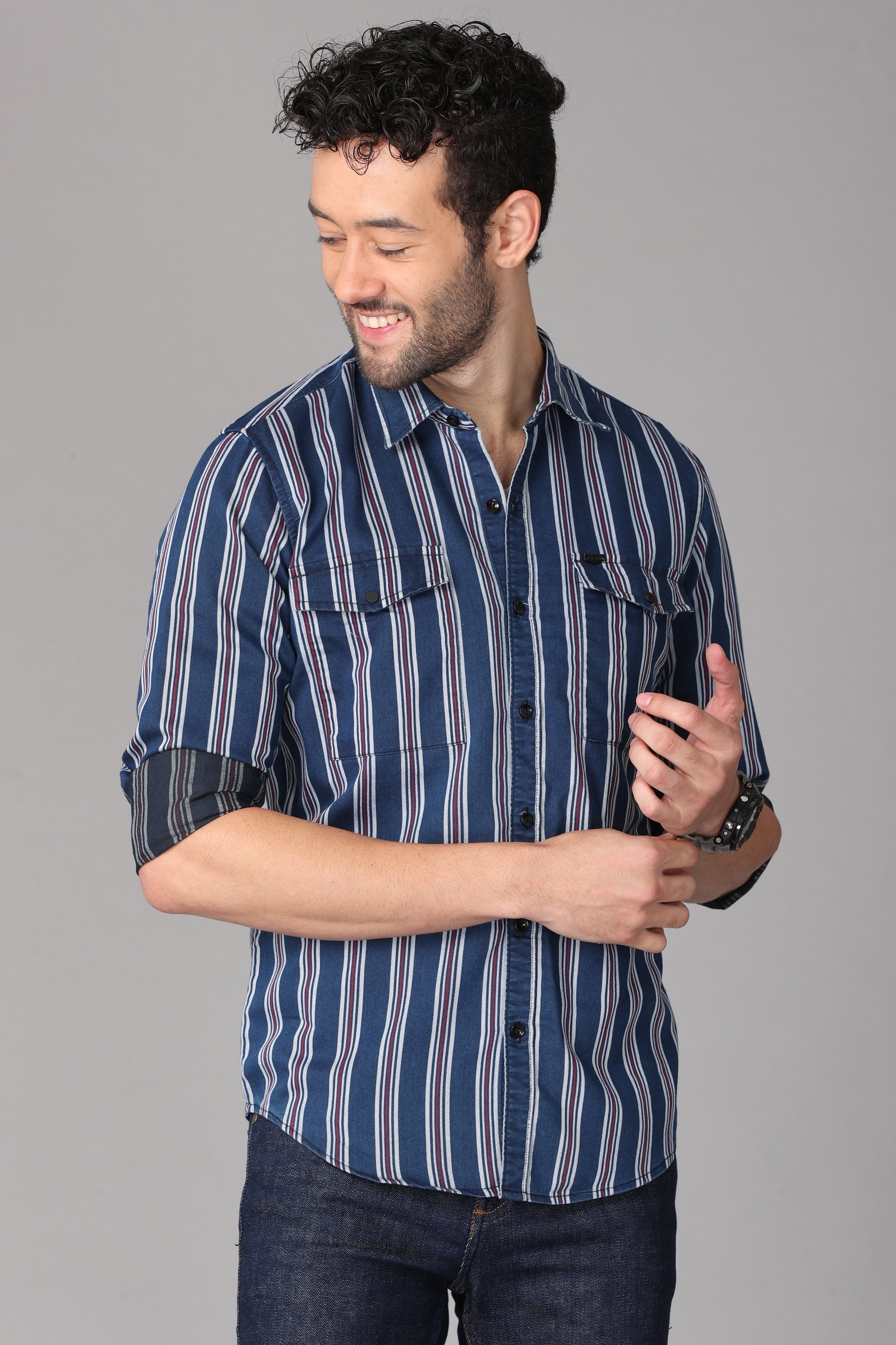 Dark Blue Striped Shirt Shirts KEF S 