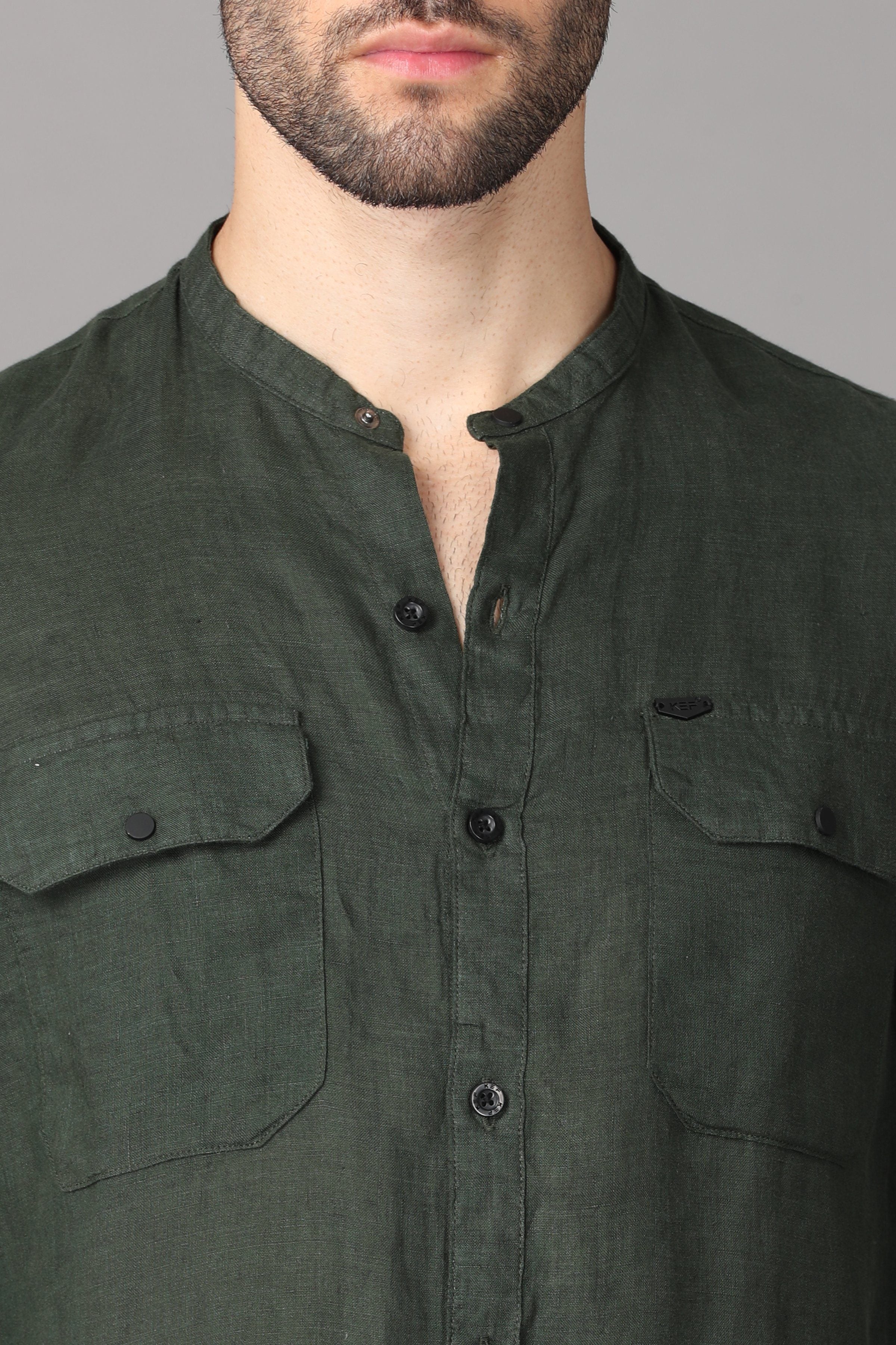 Dark Green Linen Shirt Shirts KEF 