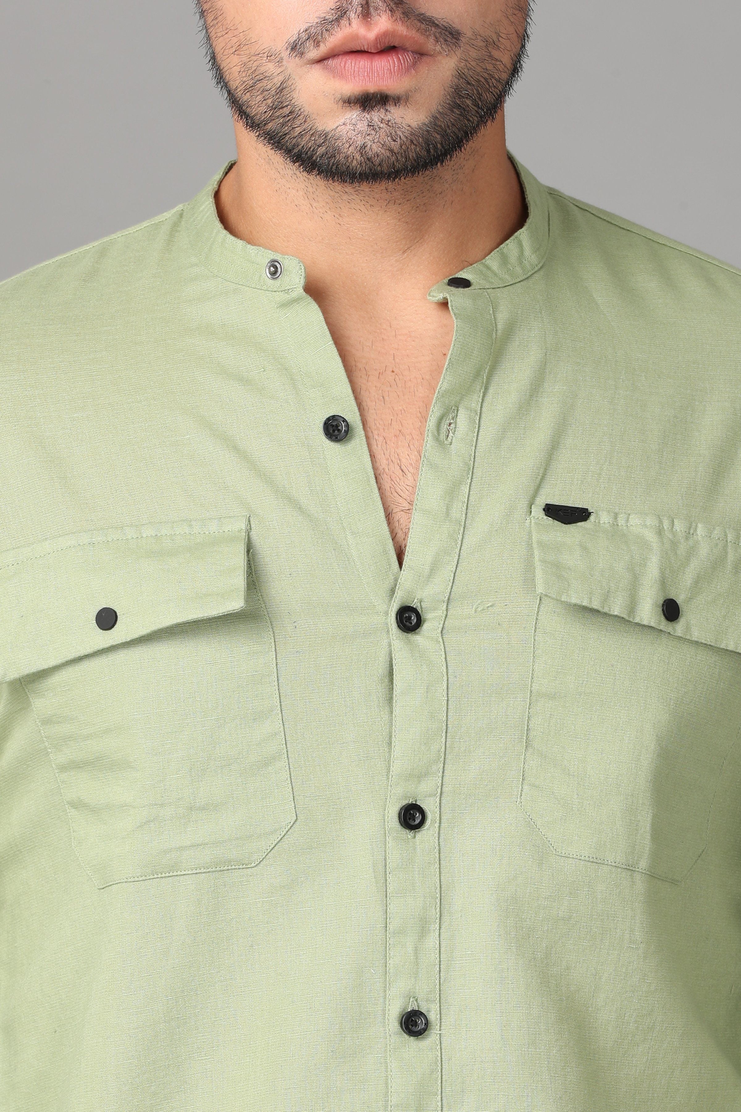 Deep Light Green linen Plain Shirt Shirts KEF 