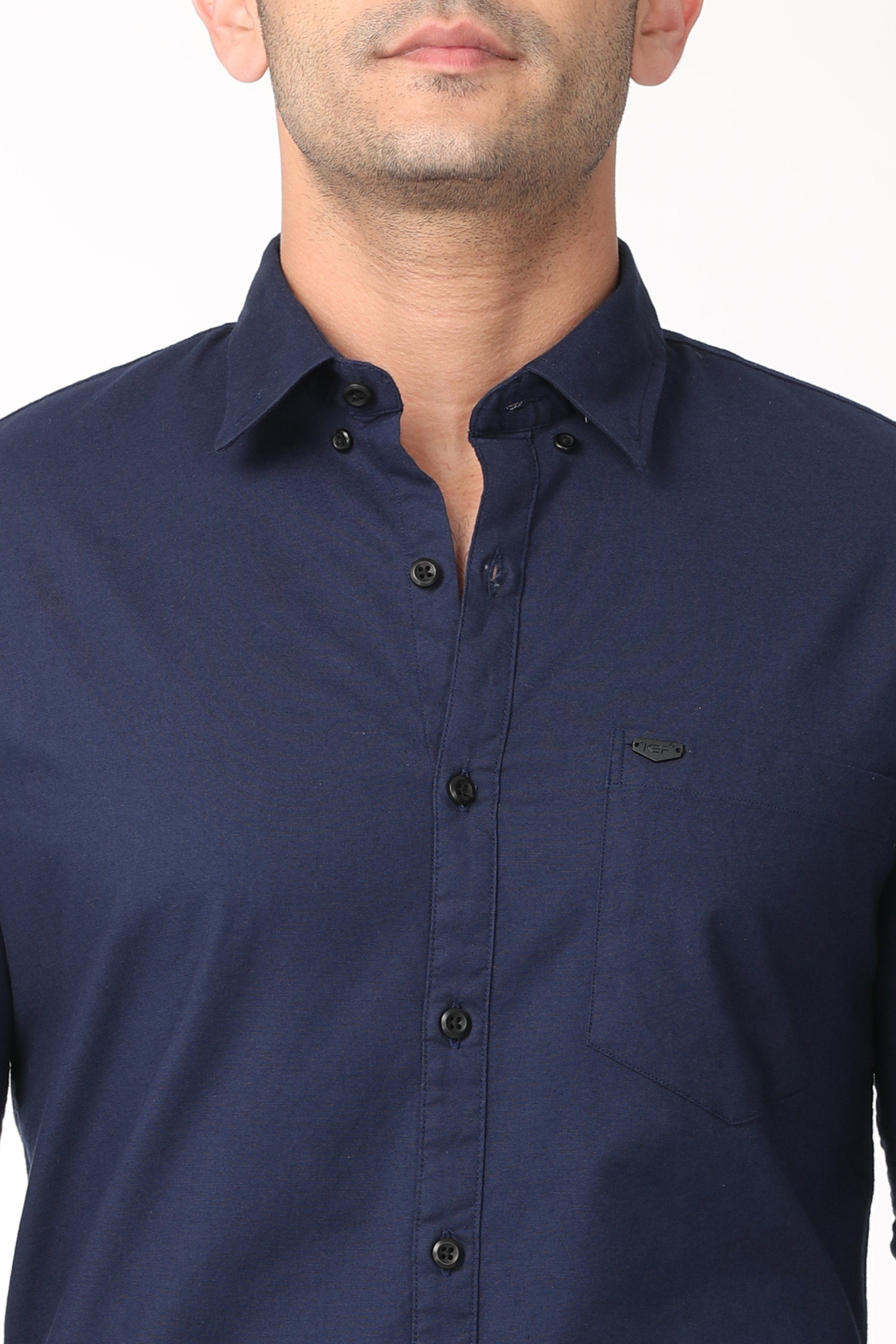 Elegant Dark Blue Full Sleeve Shirt Shirts KEF 