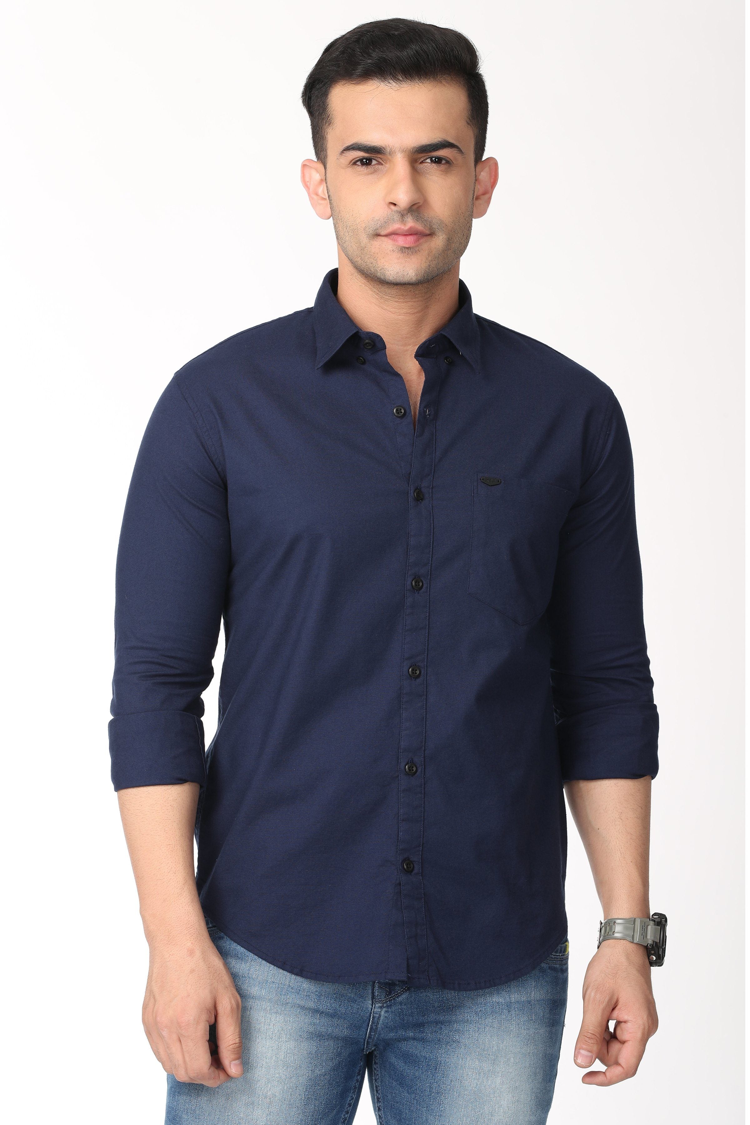 Elegant Dark Blue Full Sleeve Shirt Shirts KEF S 