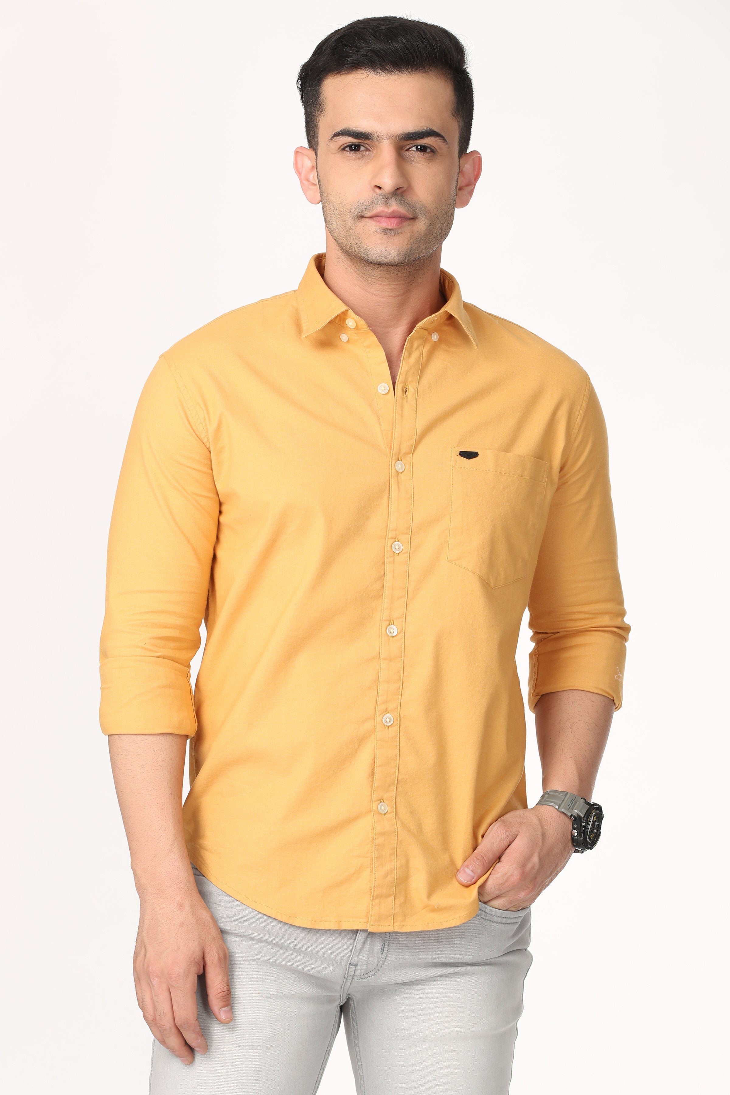 Energetic Yellow Plain Full Sleeve Shirt Shirts KEF S 
