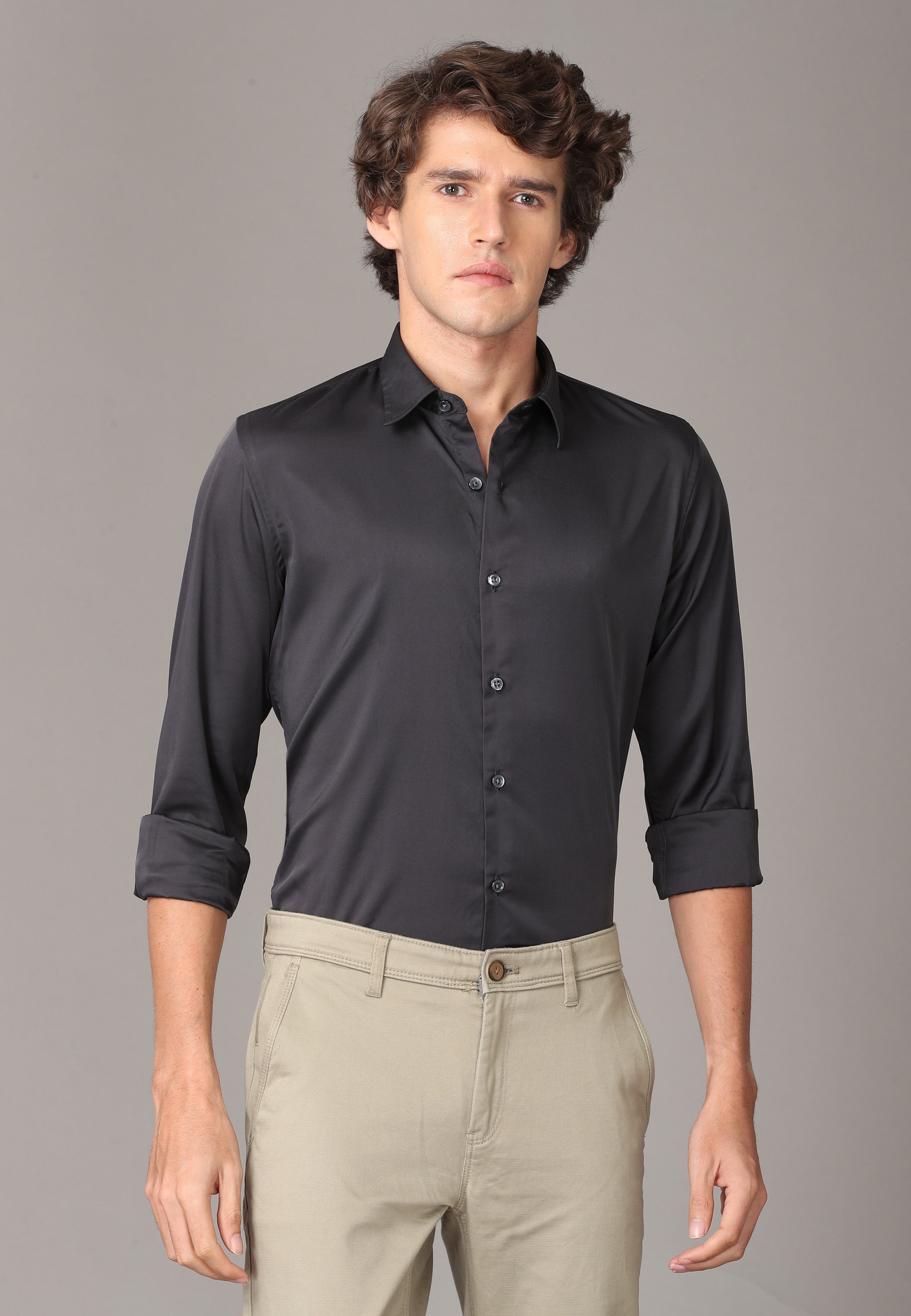 Glossy Black Full Sleeve Shirt Shirts KEF 