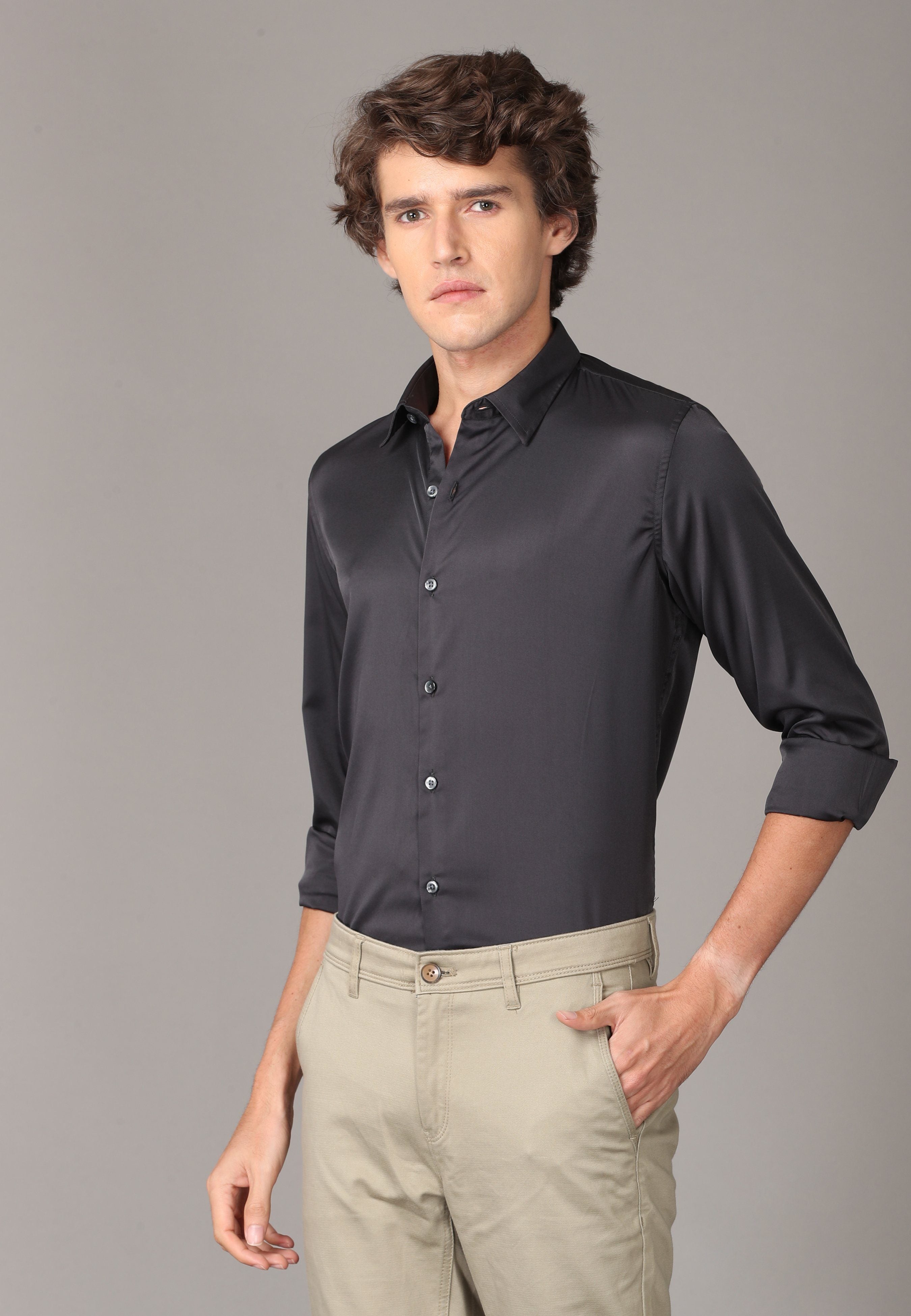 Glossy Black Full Sleeve Shirt Shirts KEF S 