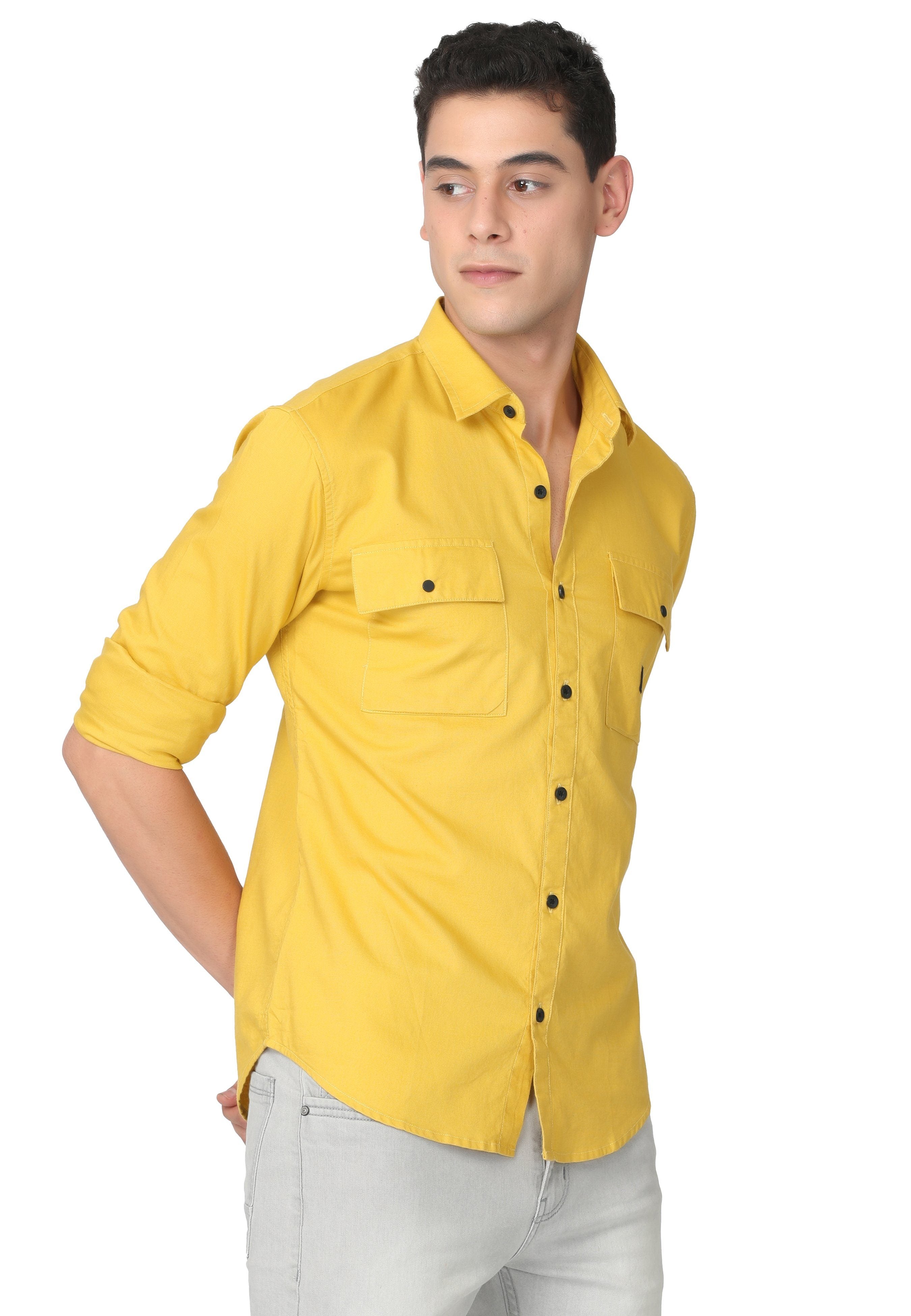 Glowing Yellow Solid Oxford Casual Shirt Shirts KEF 