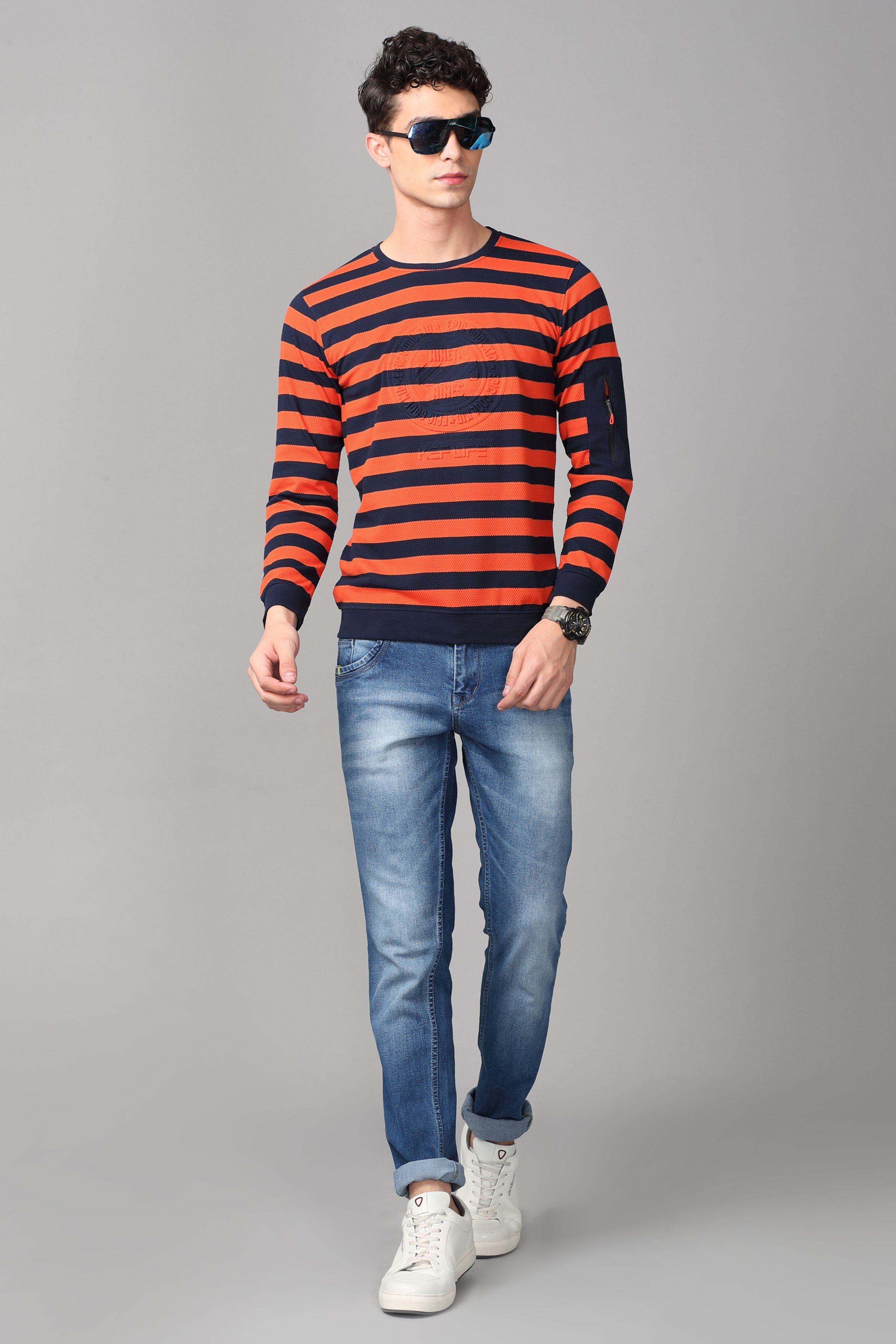 KEF Men's Orange & Black Striped Pullover Sweater Sweater KEF 