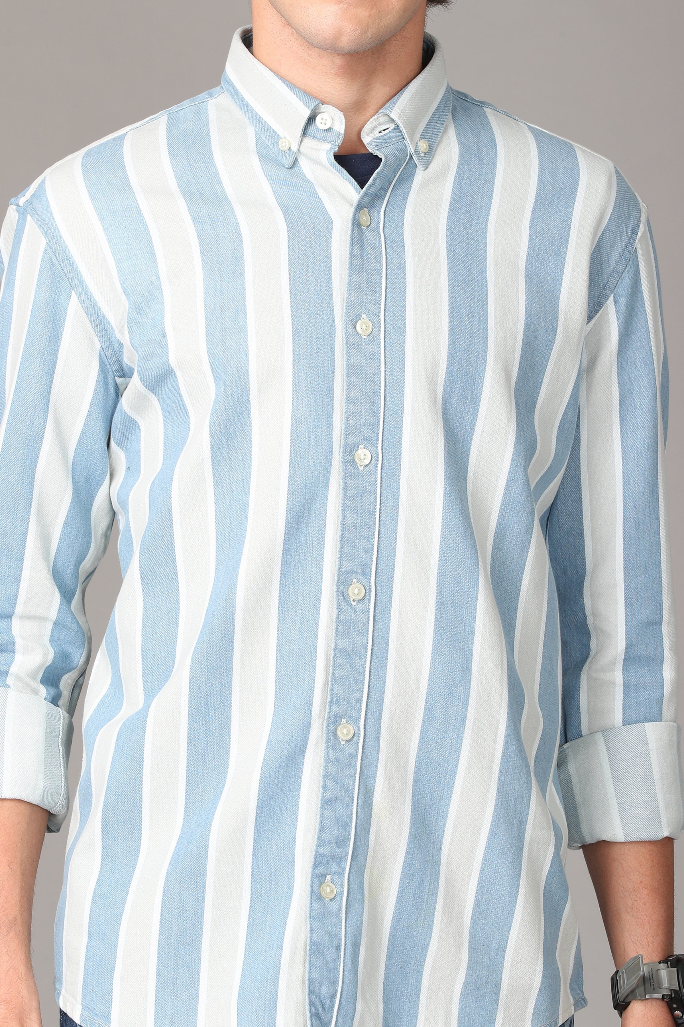 Light Blue and Creamy Full Sleeve Shirt Shirts KEF 