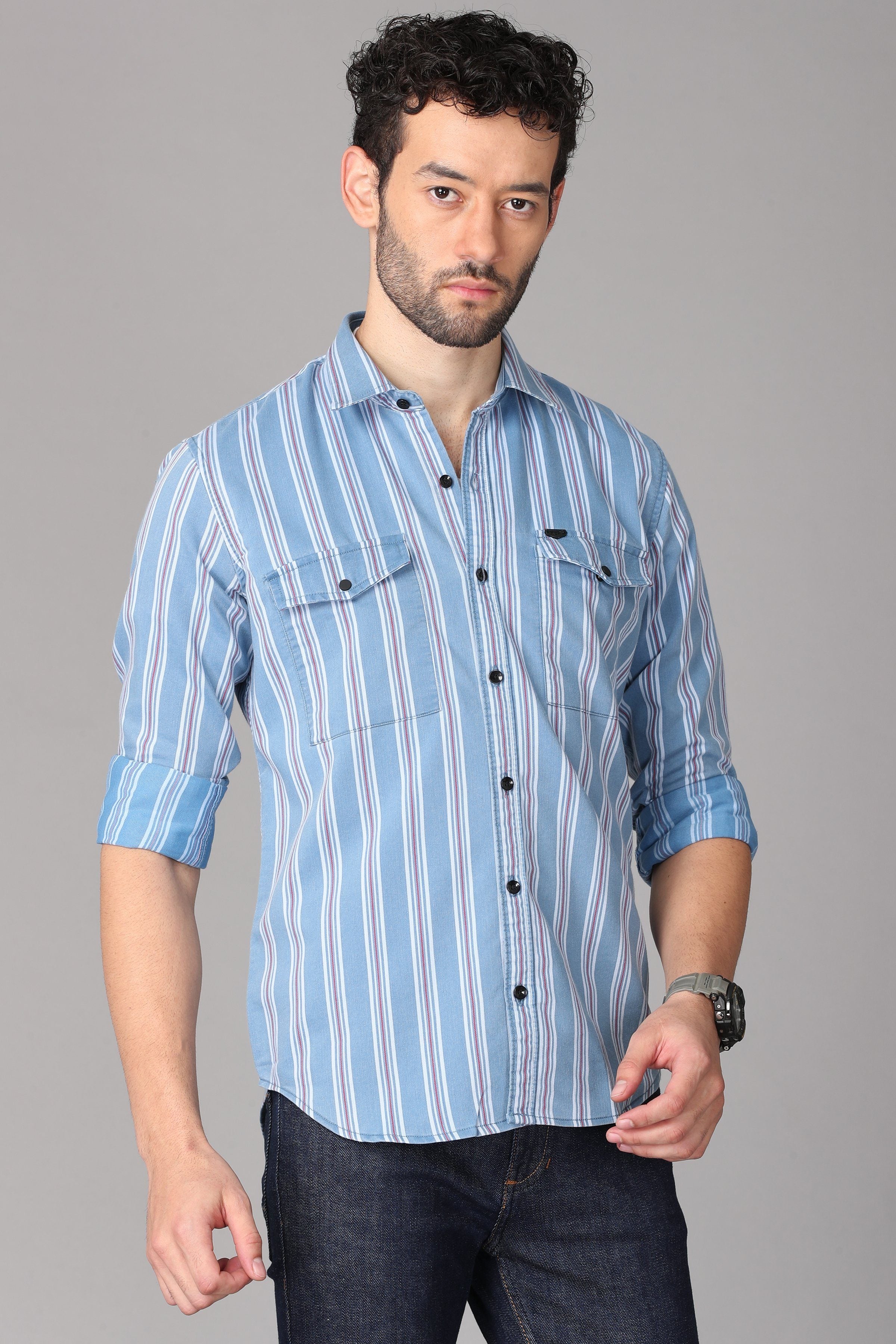 Light Blue Striped Shirt Shirts KEF S 