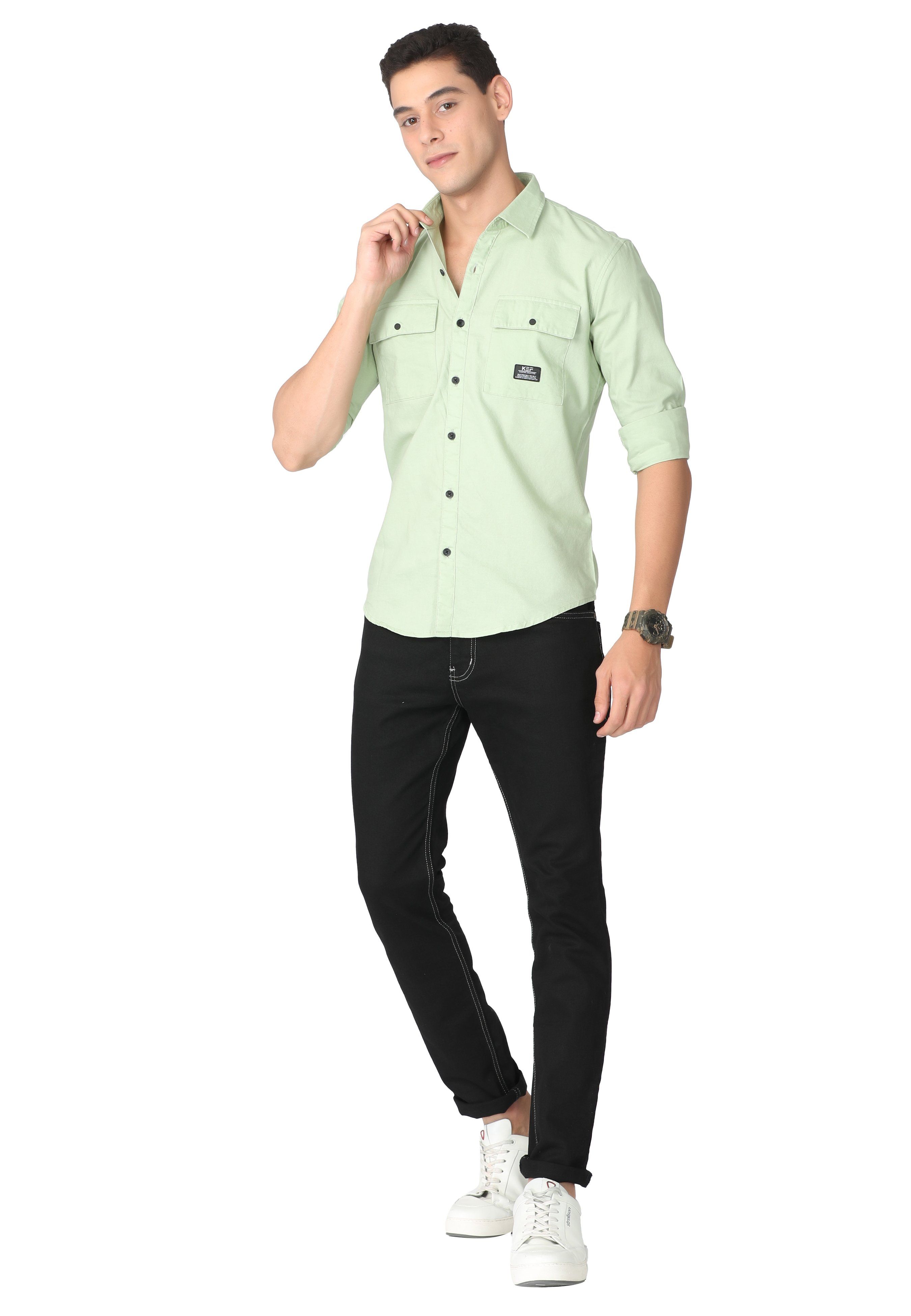 Light Green Regular Fit Casual Shirt Shirts KEF 