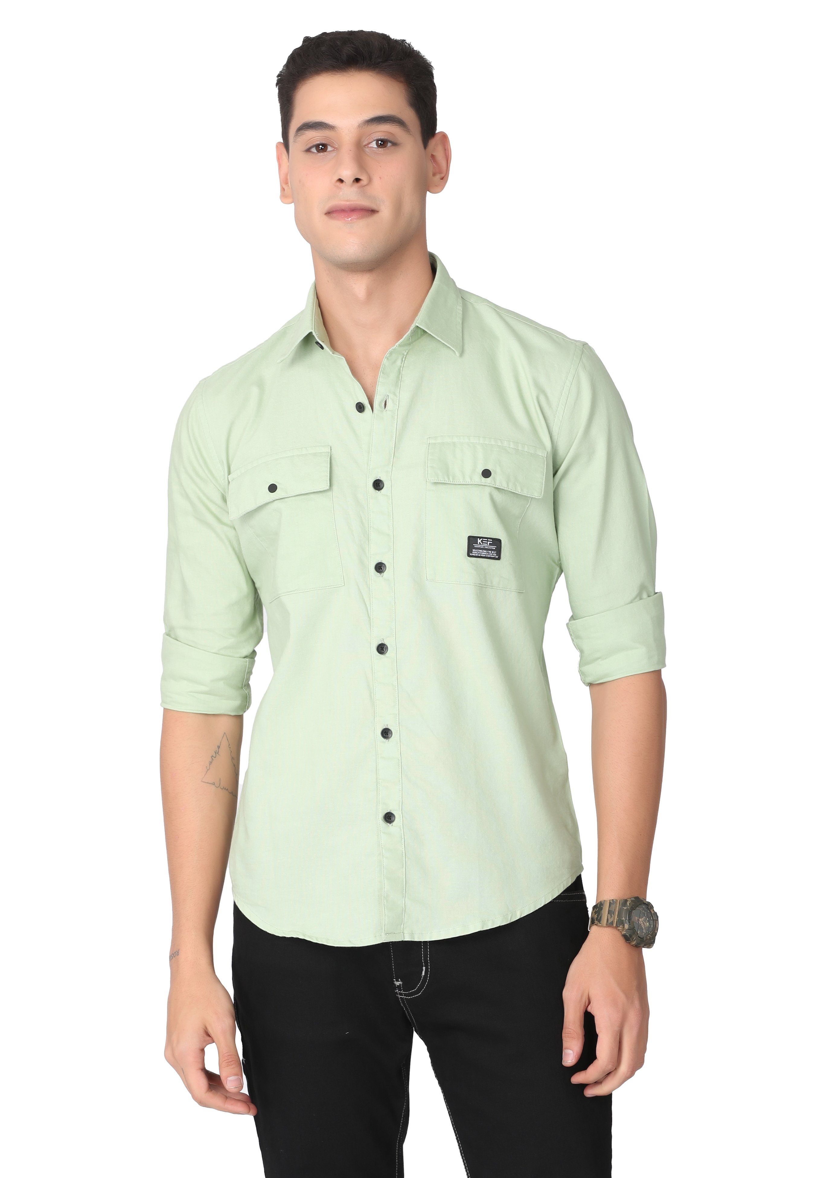Light Green Regular Fit Casual Shirt Shirts KEF S 