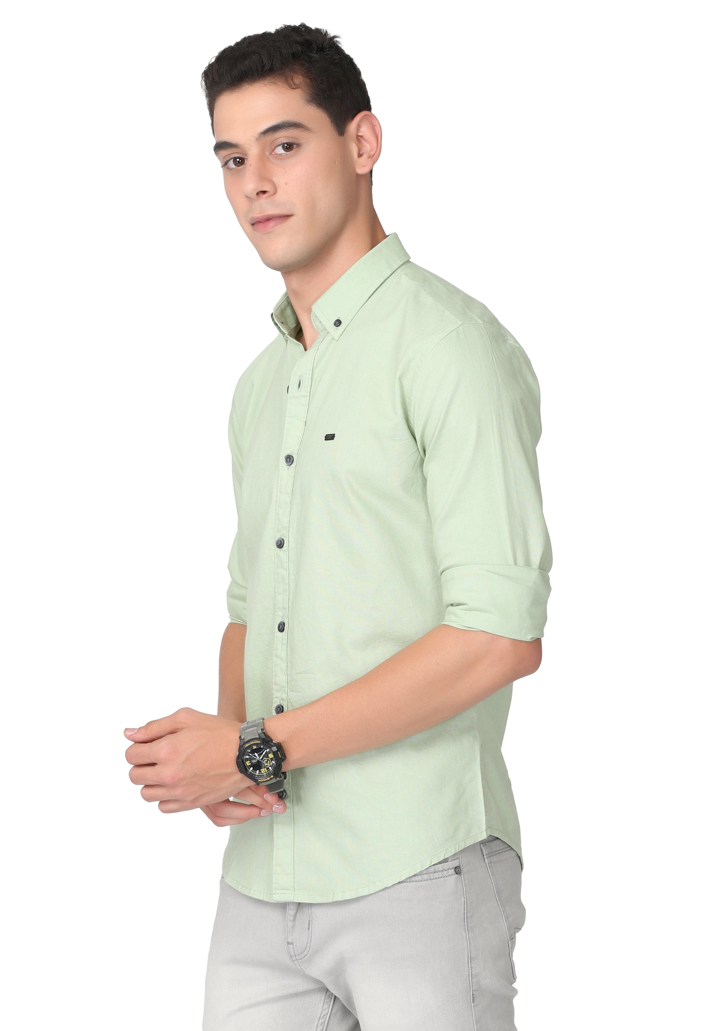 Light Green Solid Regular Fit Casual Shirt Shirts KEF 