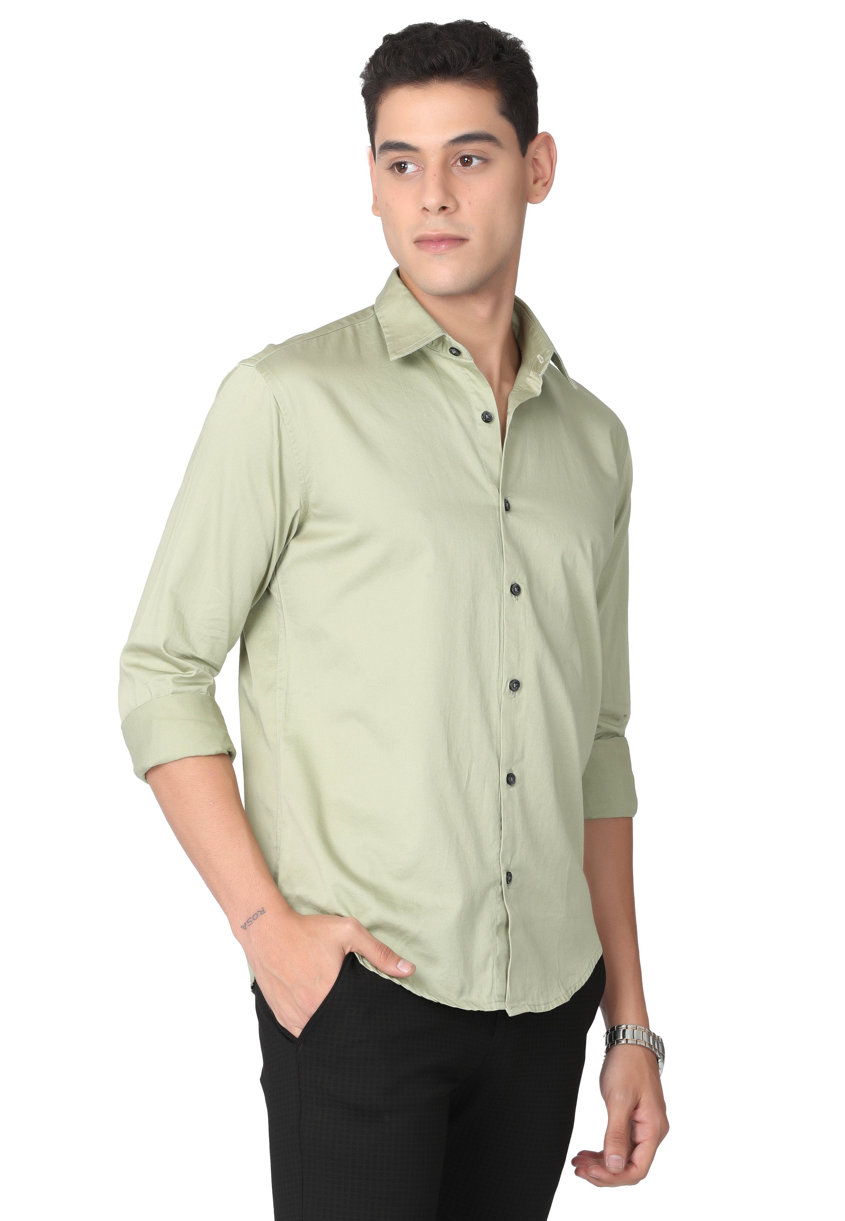 Pale Green Stain Twill Formal Shirt Shirts KEF 
