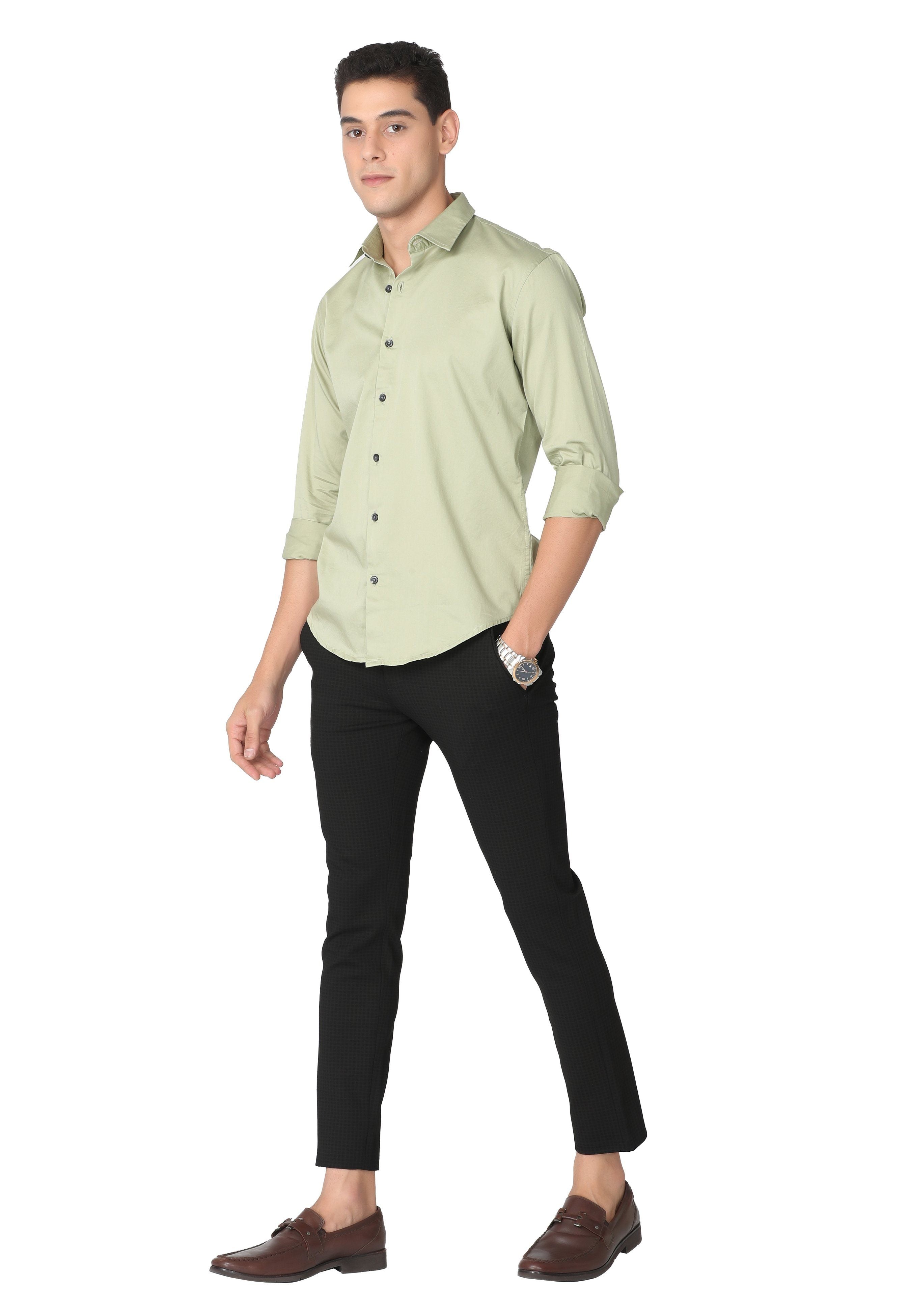 Pale Green Stain Twill Formal Shirt Shirts KEF 