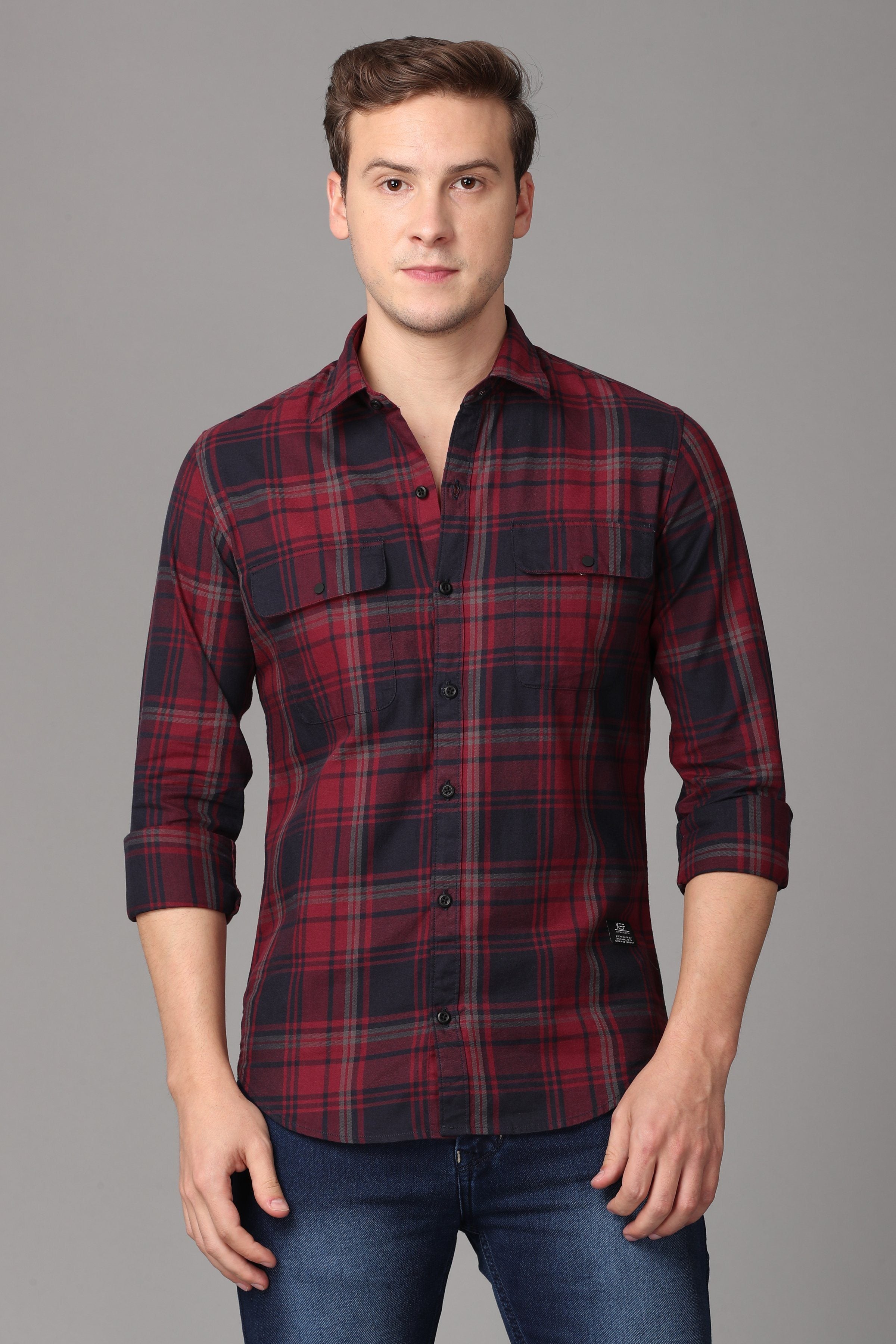 Red and Black Checked Casual Shirt Shirts KEF S 