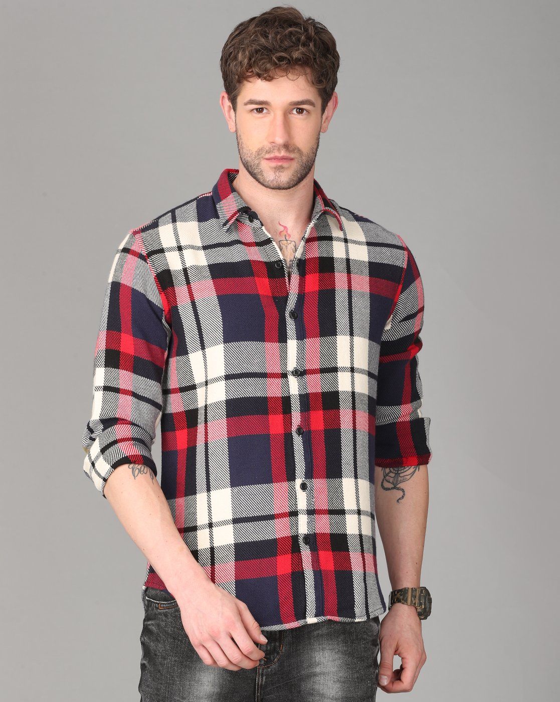 Red, Blue & White Flannel Shirts Shirts KEF S 