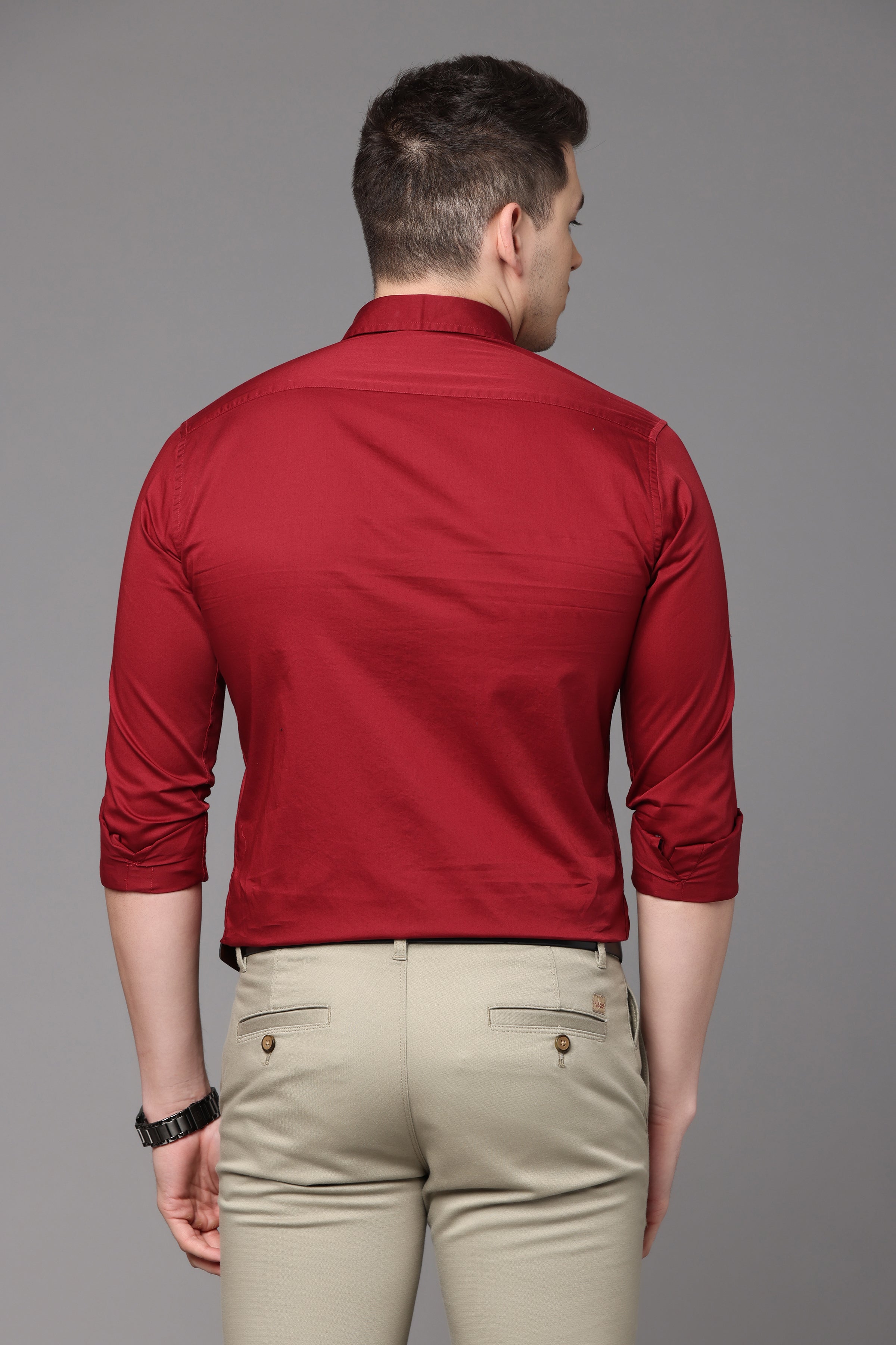 Red Plain Slim Fit Shirt Shirts KEF 