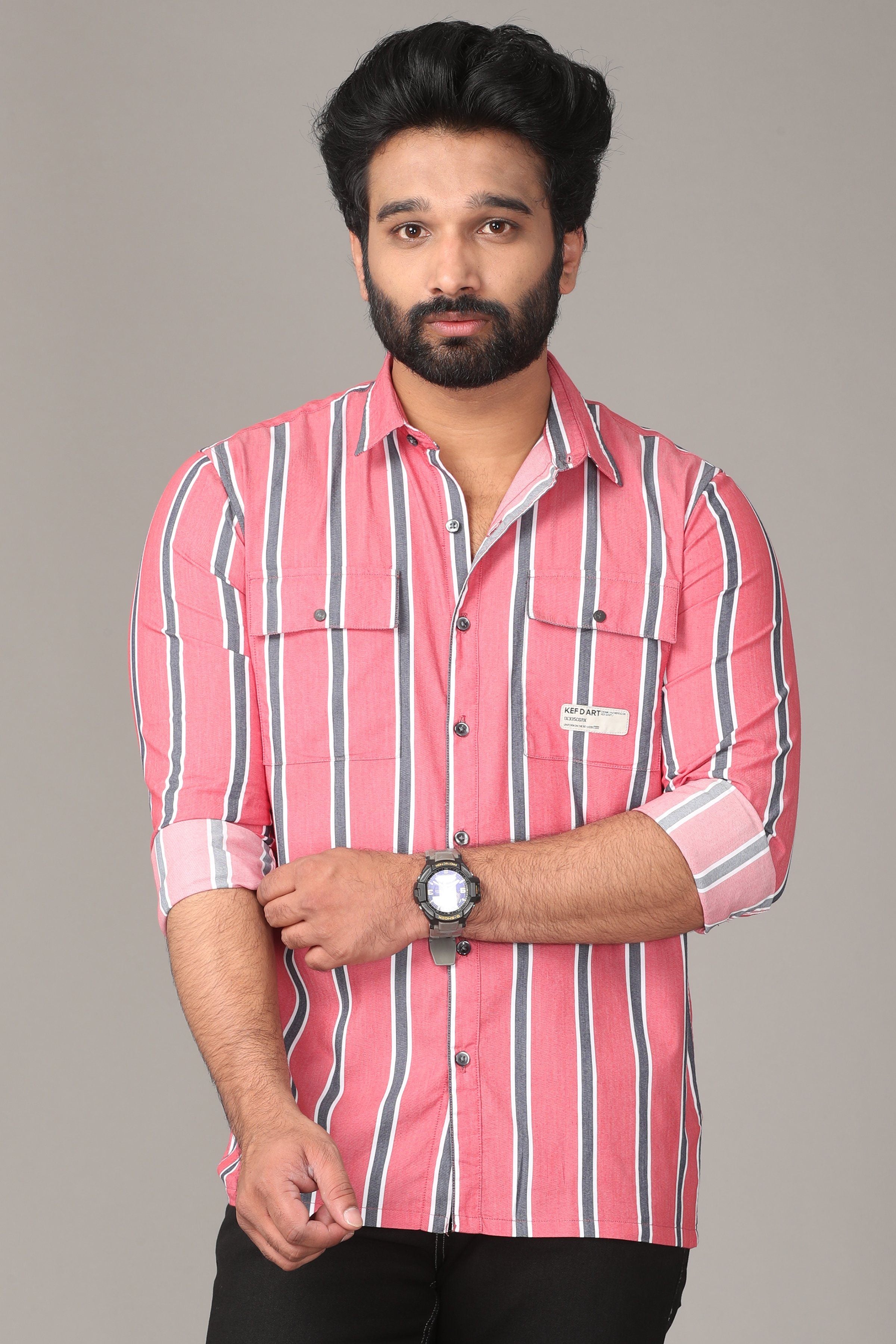 Rose Dual Striped Full Sleeve Shirt Shirts KEF S 