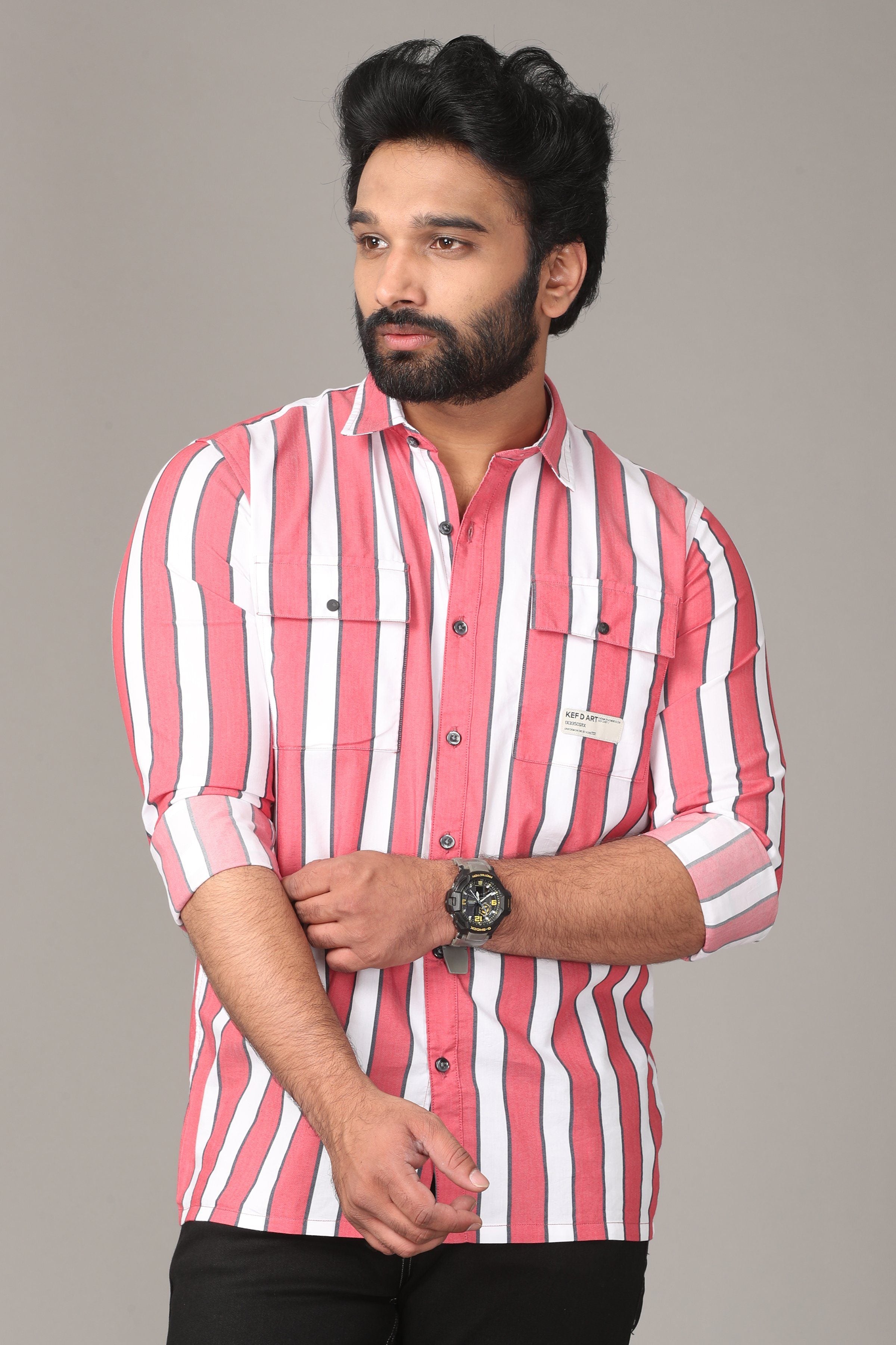 Rose Dual White Striped Full Sleeve Shirt Shirts KEF S 