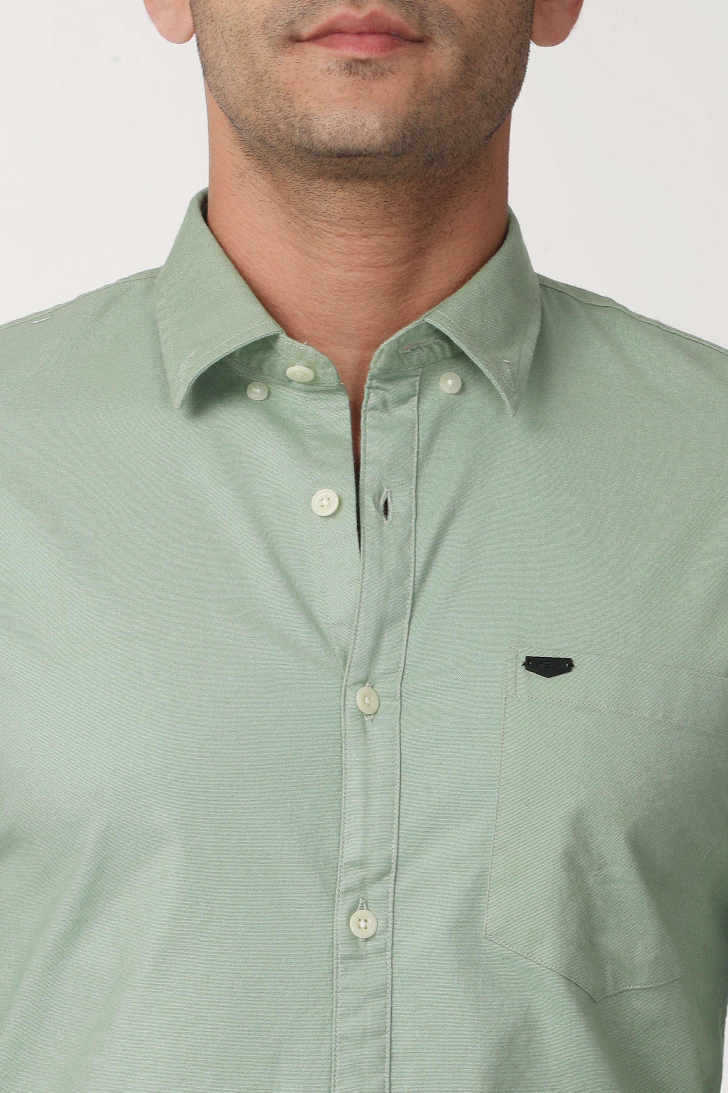 Unique Green Plain Full Sleeve Shirt Shirts KEF 