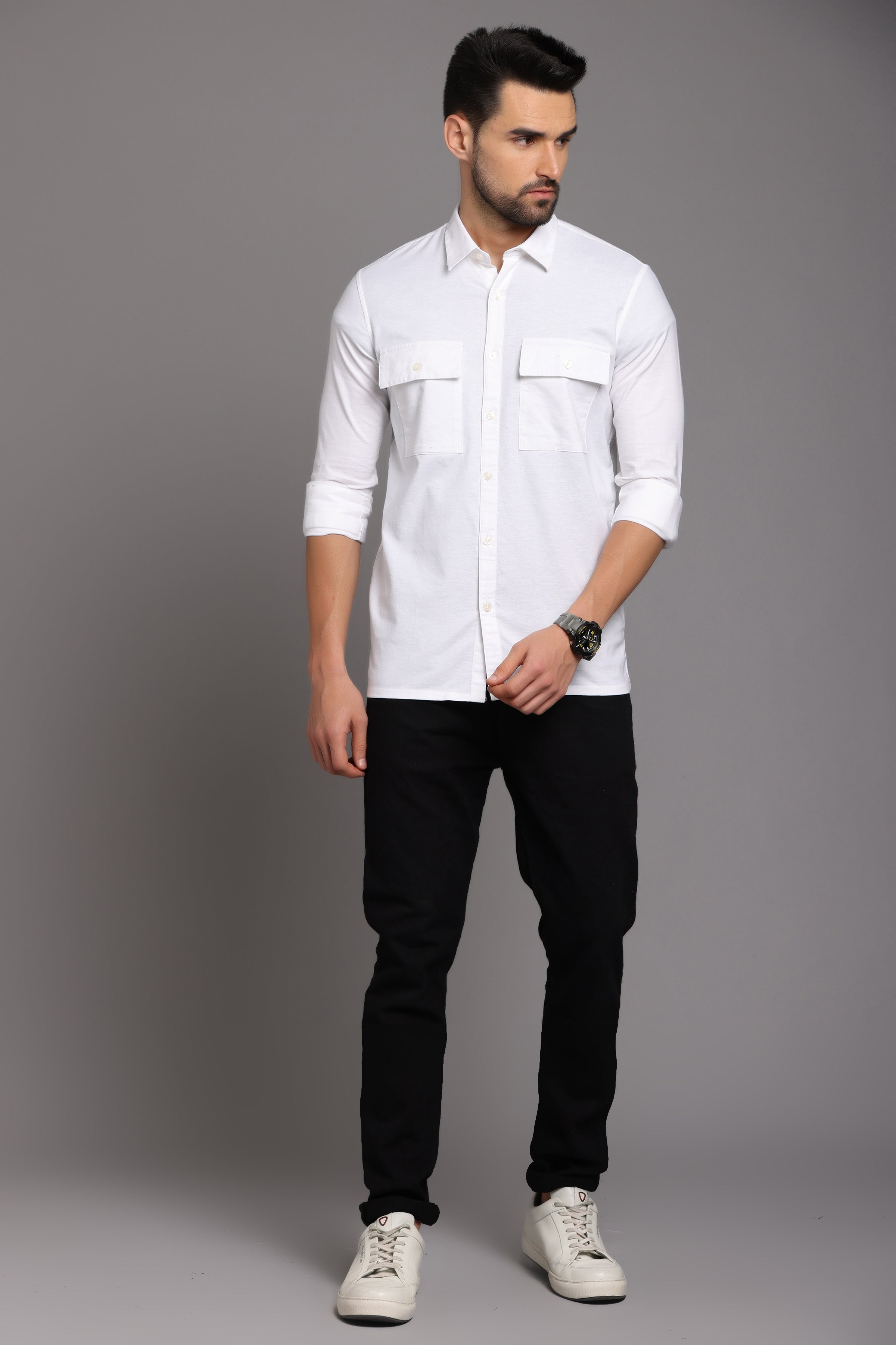 White Full Sleeve Shirt with Double Pocket Shirts Project 30 