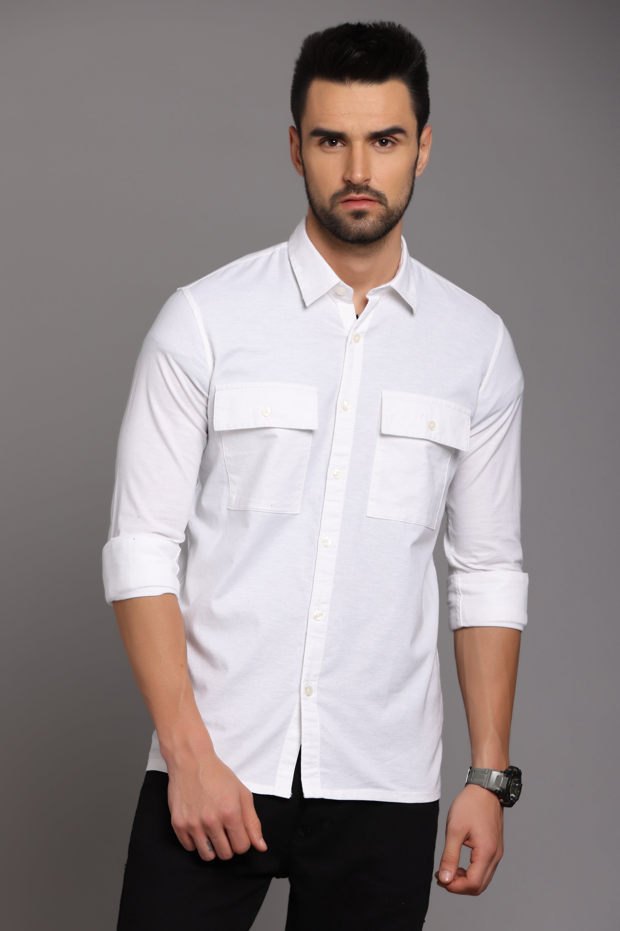White Full Sleeve Shirt with Double Pocket Shirts Project 30 S 