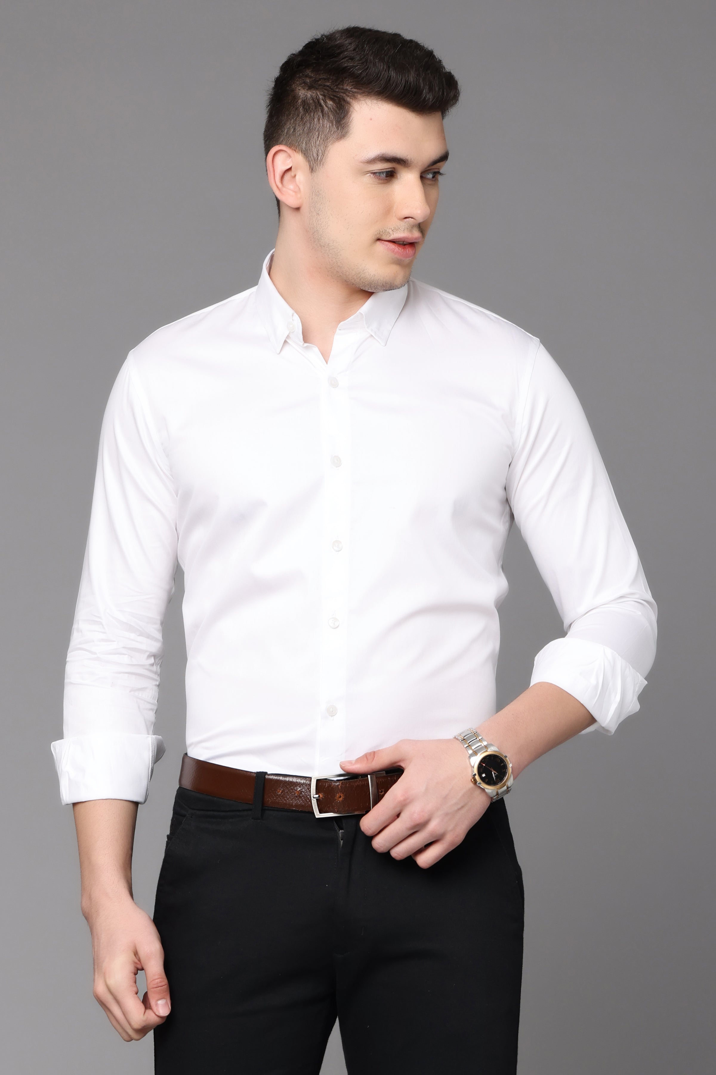 White Plain Slim Fit Shirt Shirts KEF S 