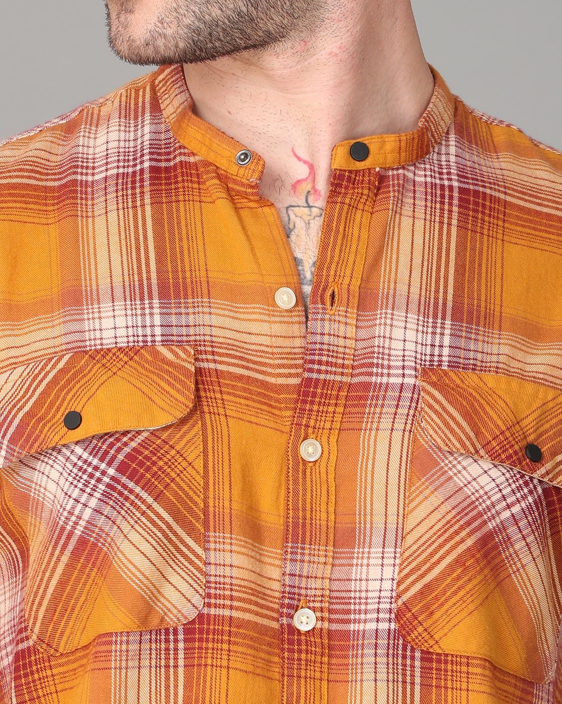 Yellow Shirt with Line Patterns Shirts KEF 
